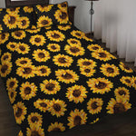 Black Sunflower Pattern Print Quilt Bed Set