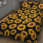 Black Sunflower Pattern Print Quilt Bed Set