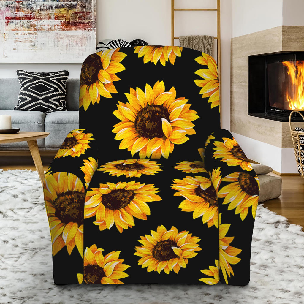 Black Sunflower Pattern Print Recliner Slipcover