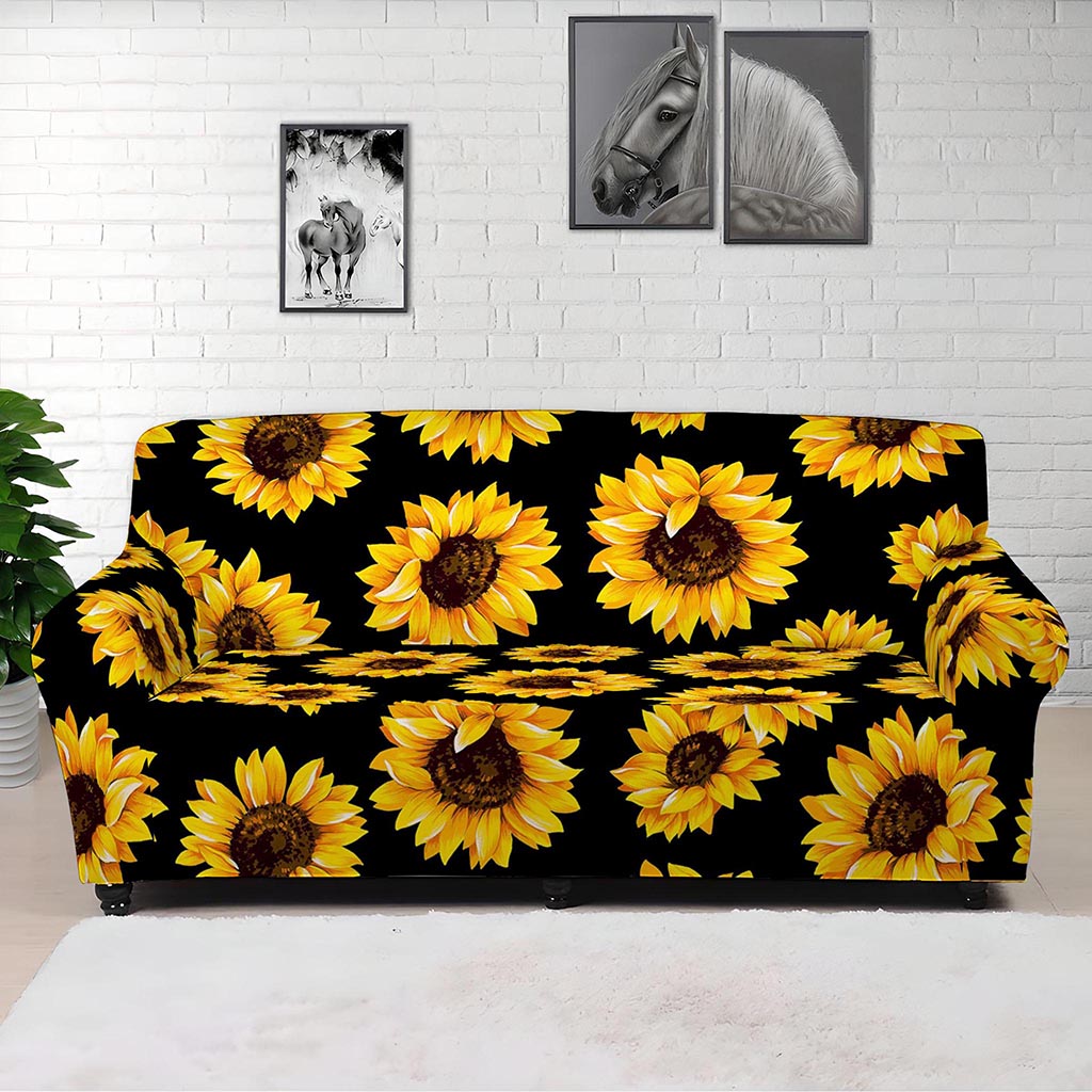 Black Sunflower Pattern Print Sofa Cover