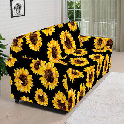 Black Sunflower Pattern Print Sofa Cover