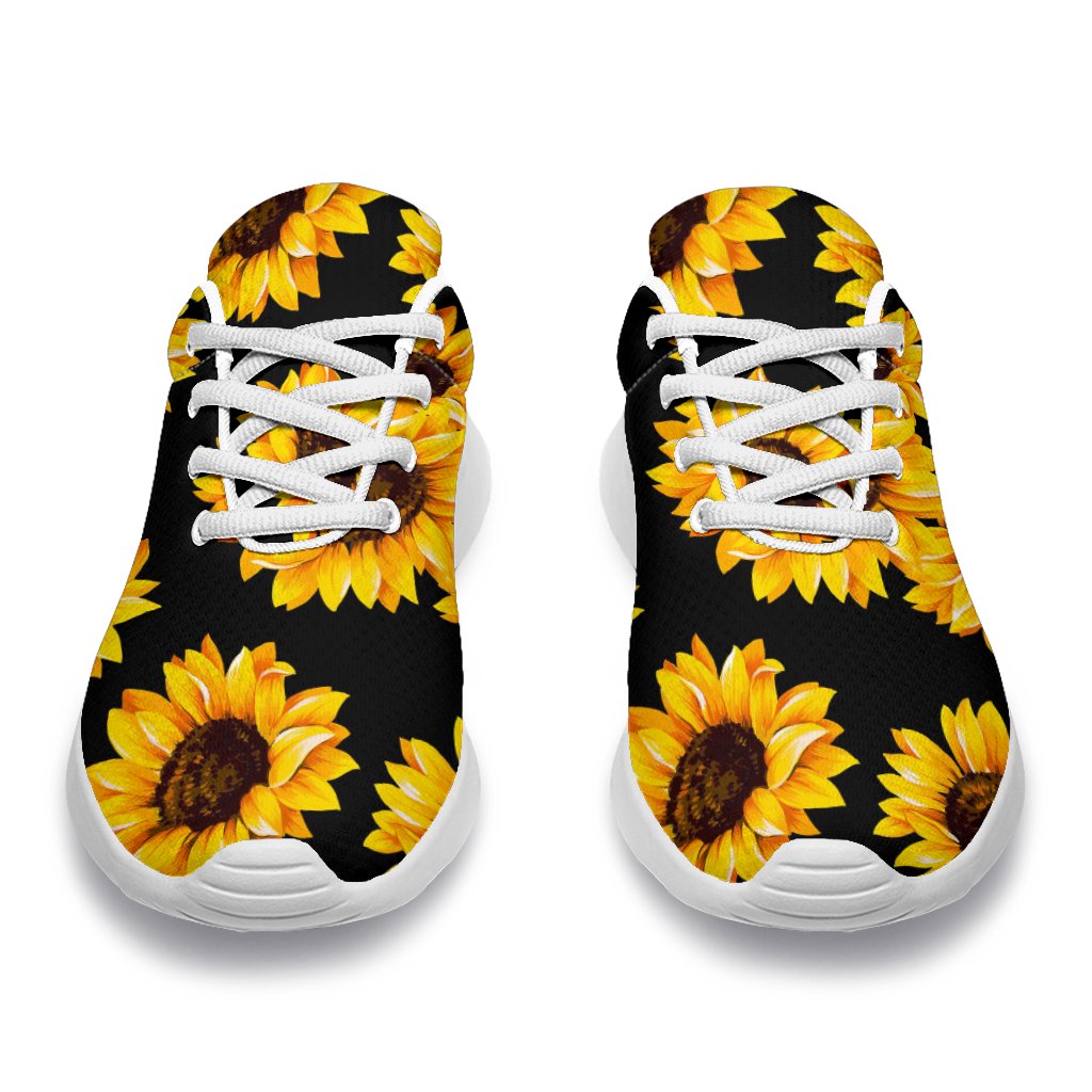 Black Sunflower Pattern Print Sport Shoes GearFrost