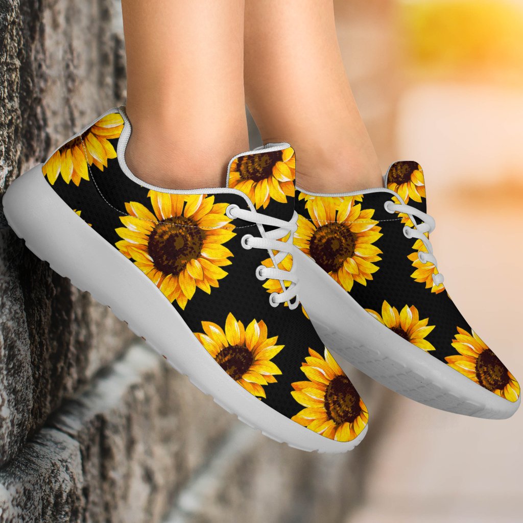 Black Sunflower Pattern Print Sport Shoes GearFrost