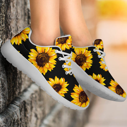 Black Sunflower Pattern Print Sport Shoes GearFrost