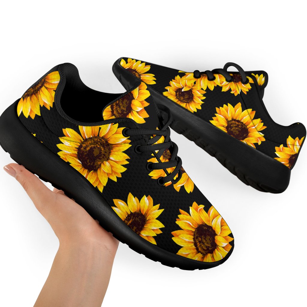 Black Sunflower Pattern Print Sport Shoes GearFrost