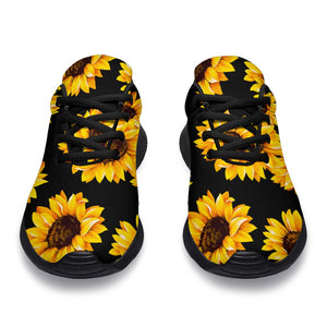 Black Sunflower Pattern Print Sport Shoes GearFrost