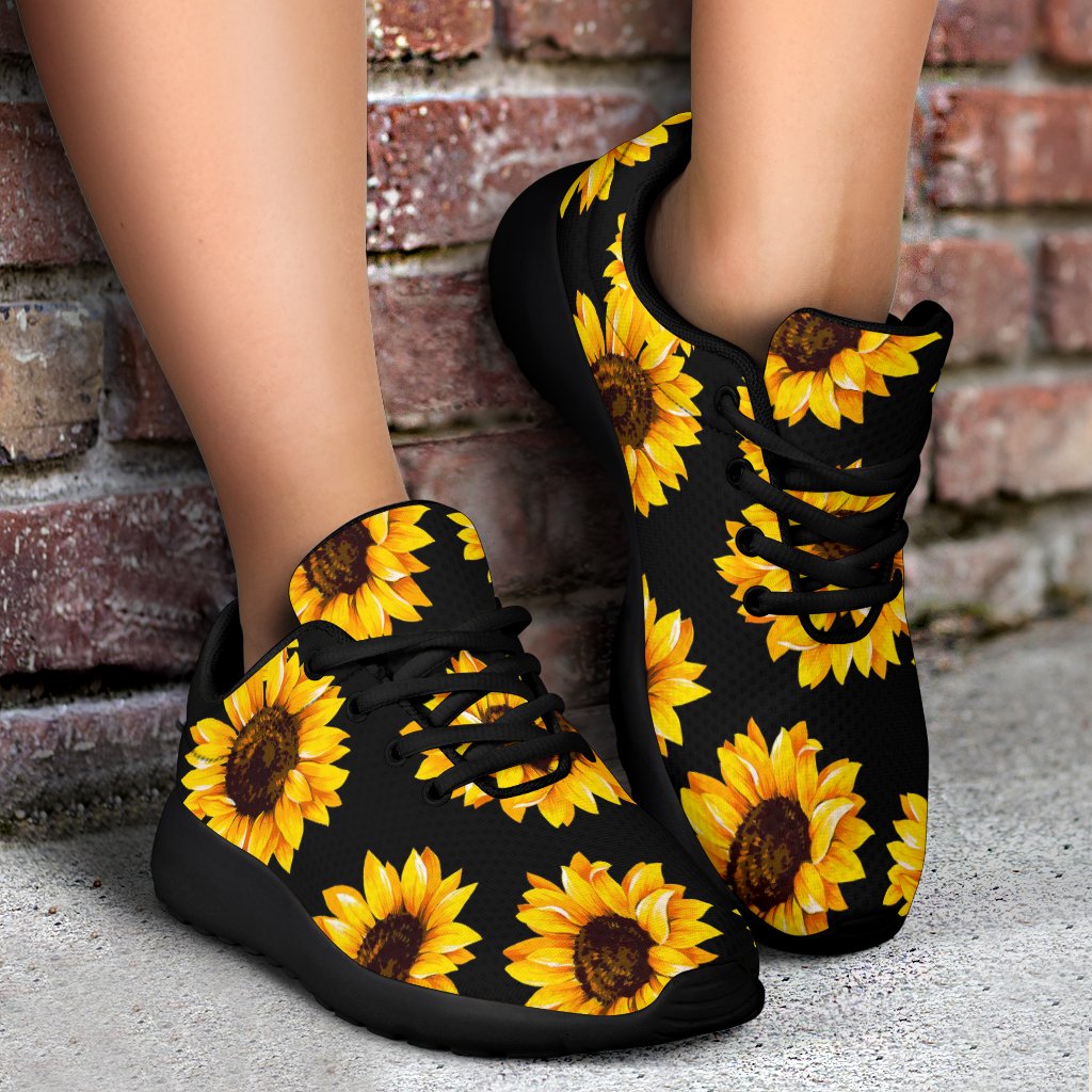 Black Sunflower Pattern Print Sport Shoes GearFrost