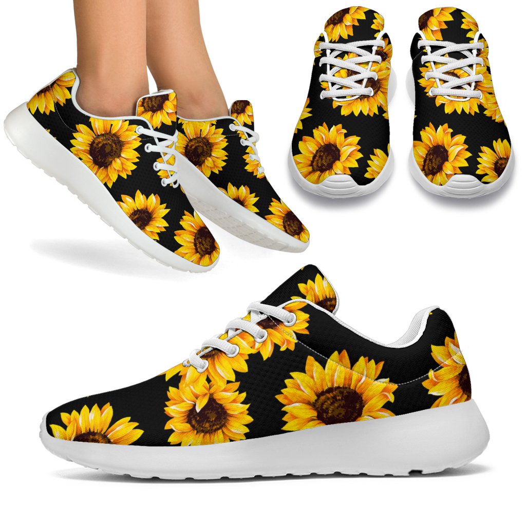 Black Sunflower Pattern Print Sport Shoes GearFrost