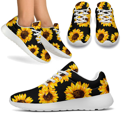 Black Sunflower Pattern Print Sport Shoes GearFrost