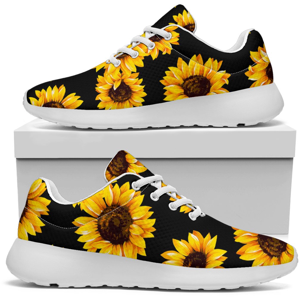 Black Sunflower Pattern Print Sport Shoes GearFrost