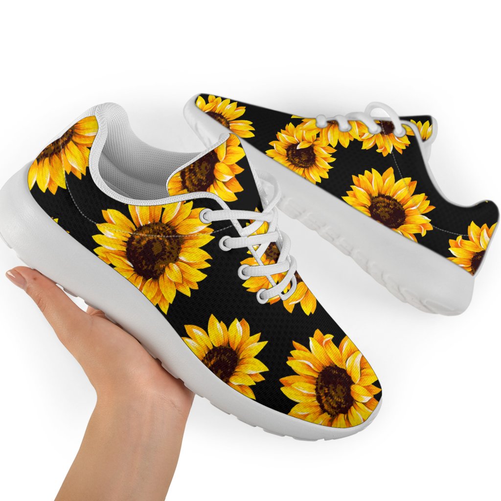 Black Sunflower Pattern Print Sport Shoes GearFrost