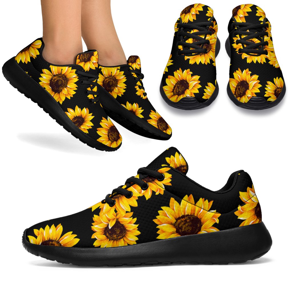 Black Sunflower Pattern Print Sport Shoes GearFrost
