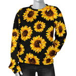 Black Sunflower Pattern Print Women's Crewneck Sweatshirt GearFrost