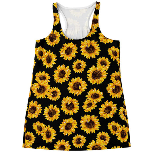 Black Sunflower Pattern Print Women's Racerback Tank Top
