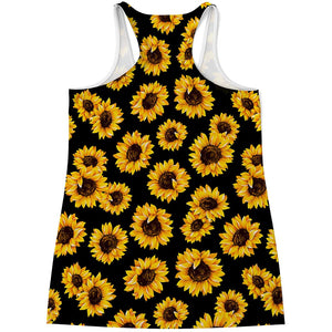Black Sunflower Pattern Print Women's Racerback Tank Top
