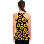 Black Sunflower Pattern Print Women's Racerback Tank Top