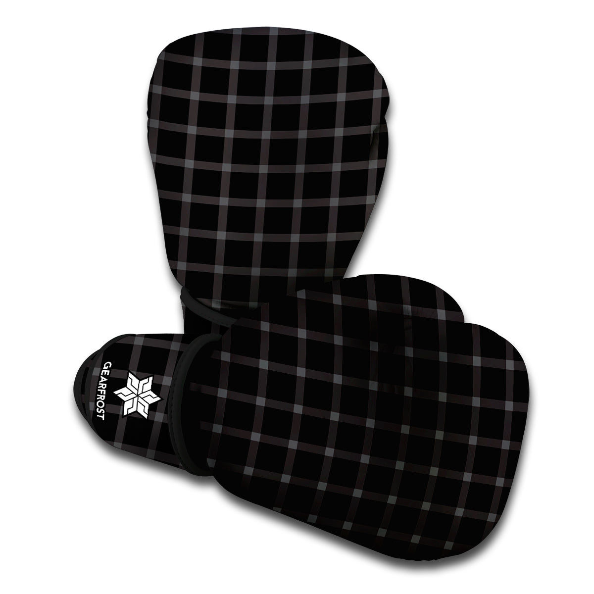 Black Tattersall Pattern Print Boxing Gloves