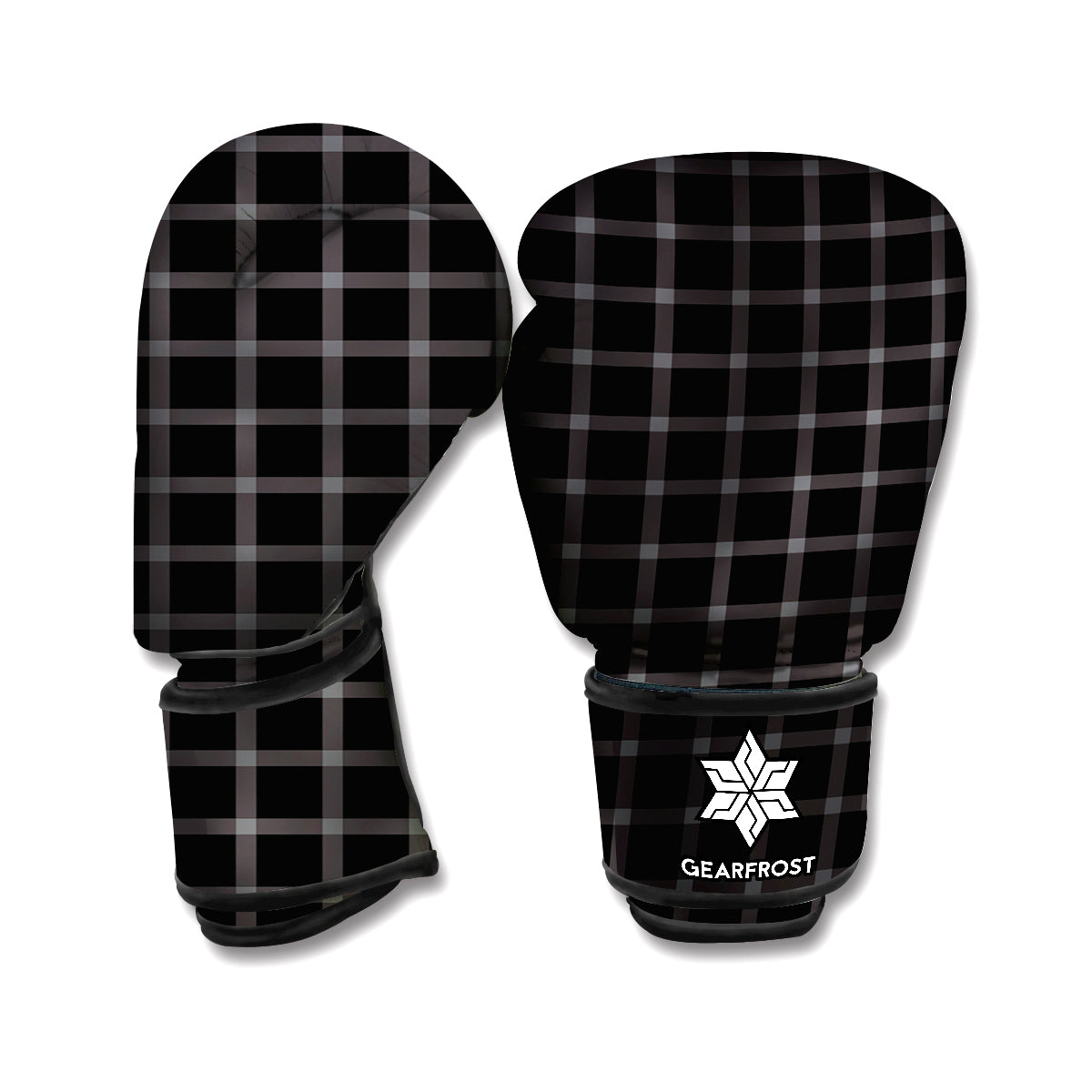 Black Tattersall Pattern Print Boxing Gloves
