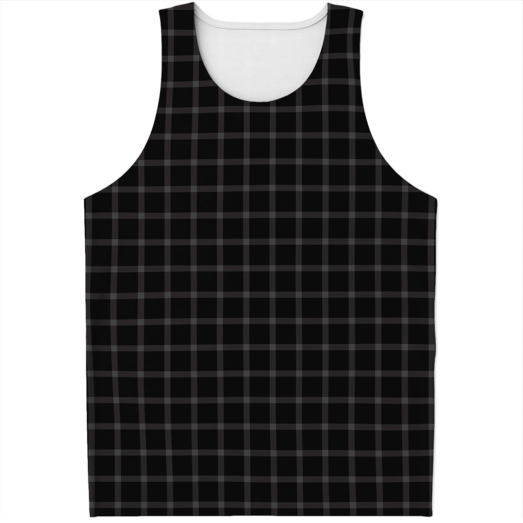 Black Tattersall Pattern Print Men's Tank Top