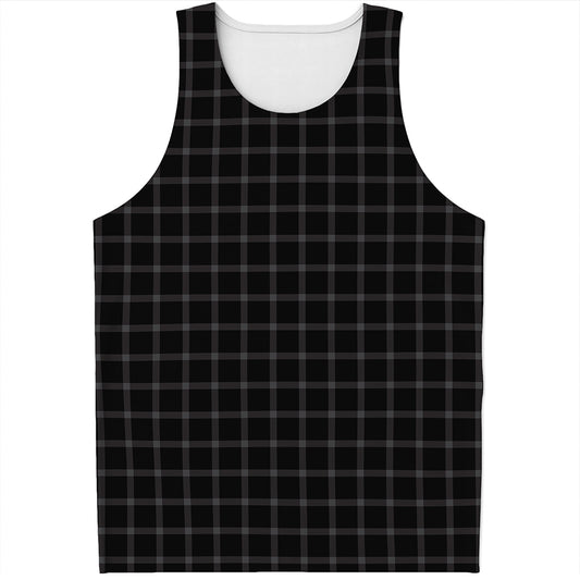 Black Tattersall Pattern Print Men's Tank Top