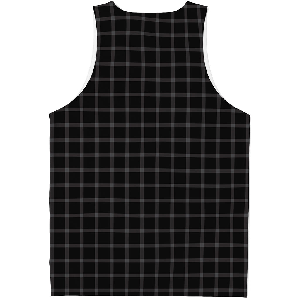 Black Tattersall Pattern Print Men's Tank Top