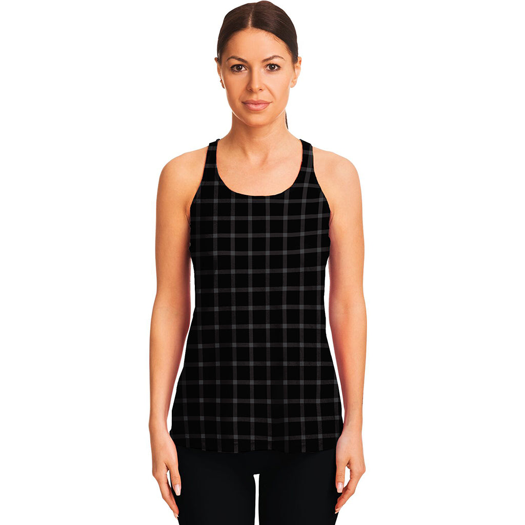 Black Tattersall Pattern Print Women's Racerback Tank Top