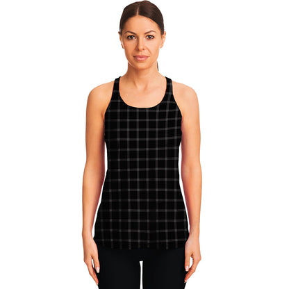 Black Tattersall Pattern Print Women's Racerback Tank Top