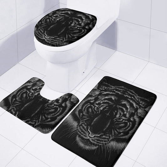 Black Tiger Portrait Print 3 Piece Bath Mat Set
