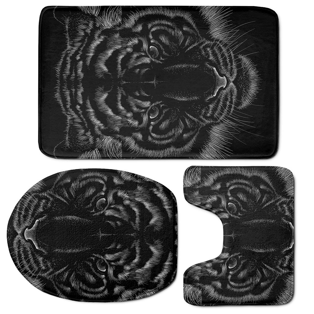 Black Tiger Portrait Print 3 Piece Bath Mat Set