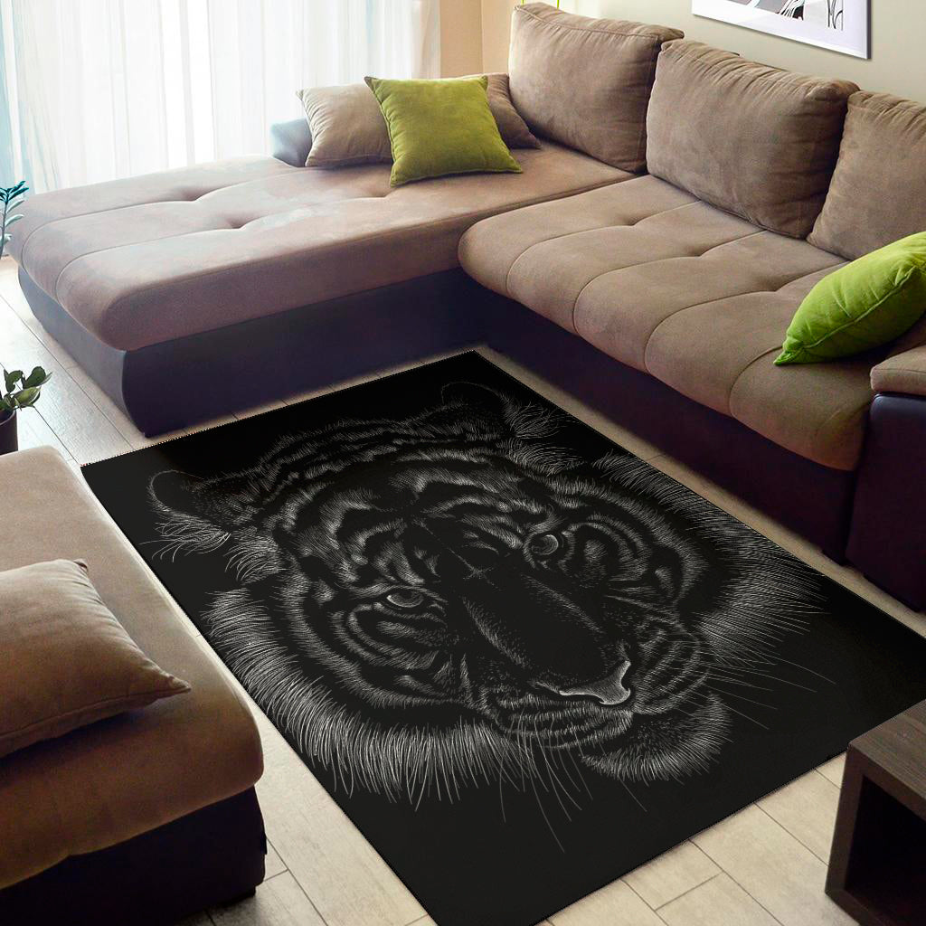 Black Tiger Portrait Print Area Rug