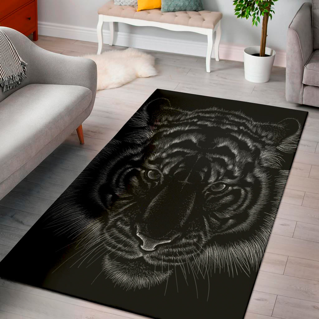 Black Tiger Portrait Print Area Rug