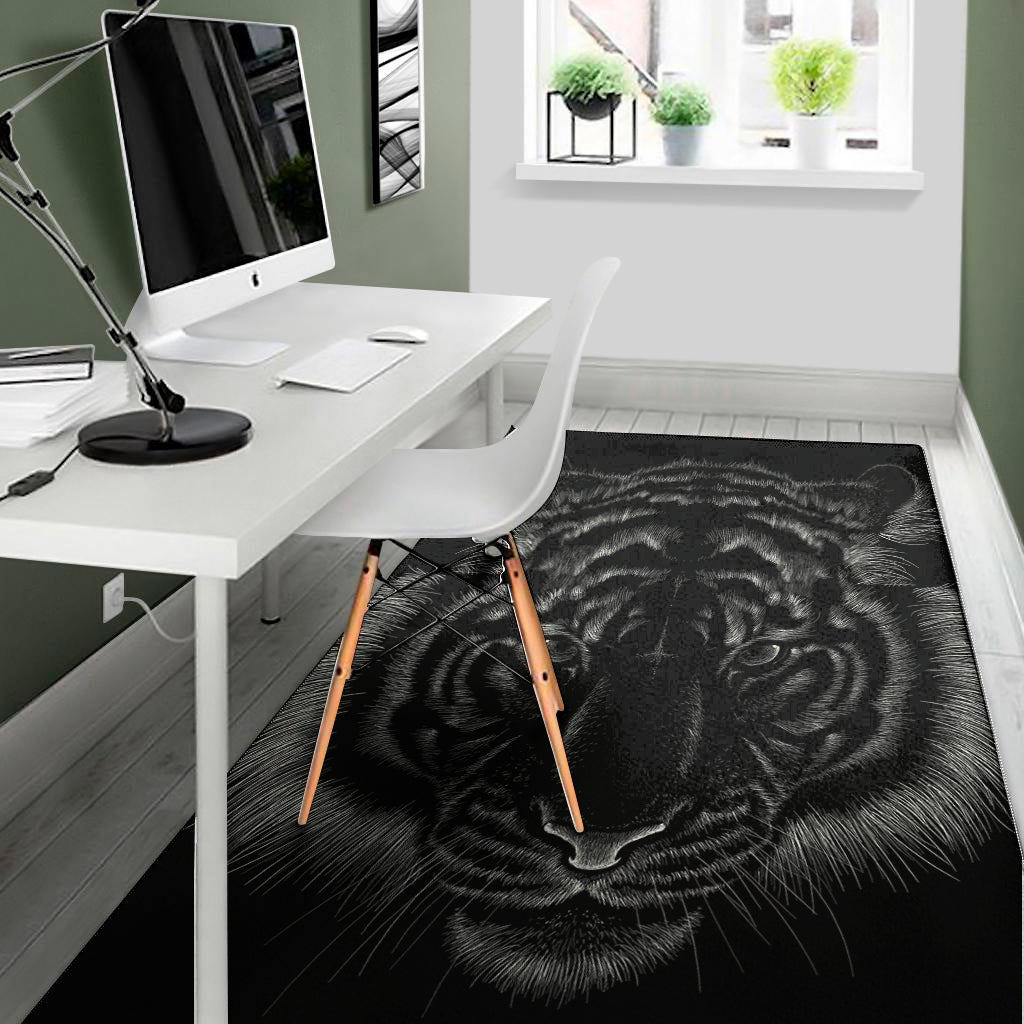 Black Tiger Portrait Print Area Rug