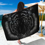 Black Tiger Portrait Print Beach Sarong Wrap