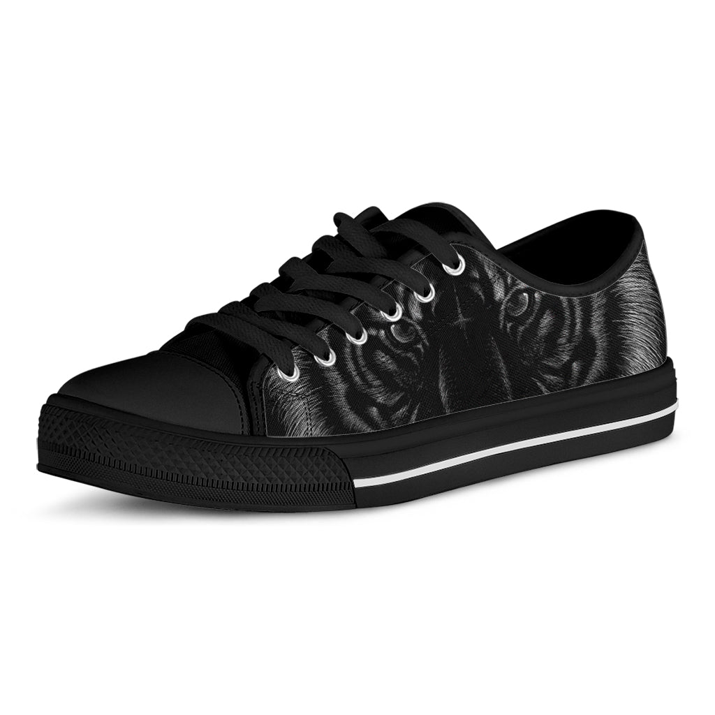 Black Tiger Portrait Print Black Low Top Shoes 