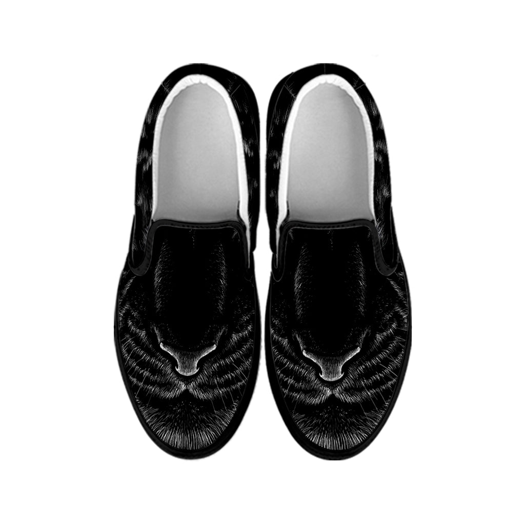 Black Tiger Portrait Print Black Slip On Shoes