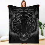 Black Tiger Portrait Print Blanket