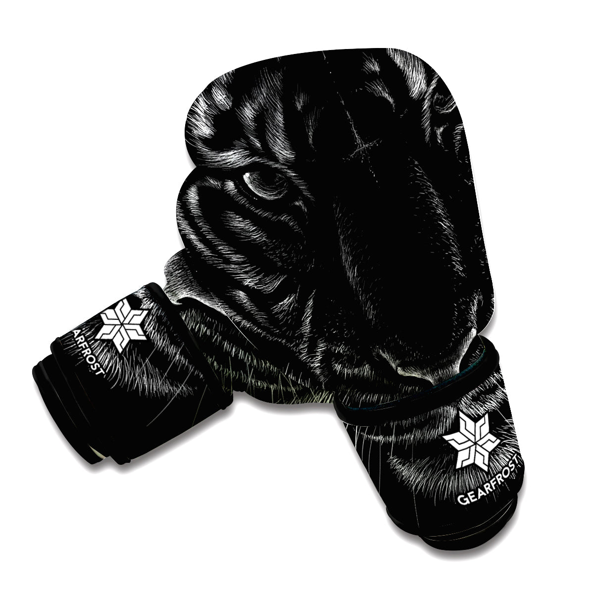 Black Tiger Portrait Print Boxing Gloves