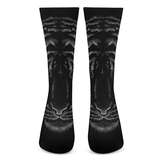 Black Tiger Portrait Print Crew Socks