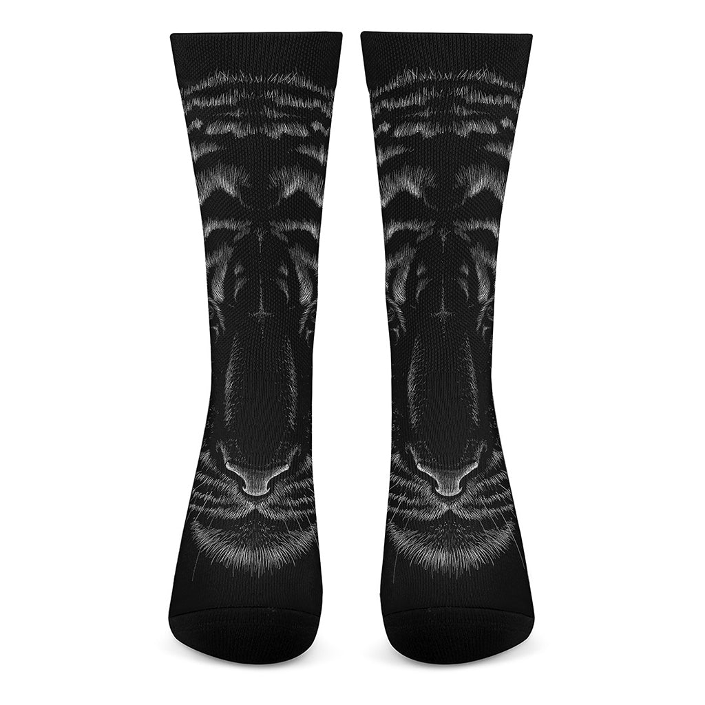 Black Tiger Portrait Print Crew Socks