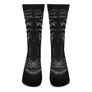 Black Tiger Portrait Print Crew Socks