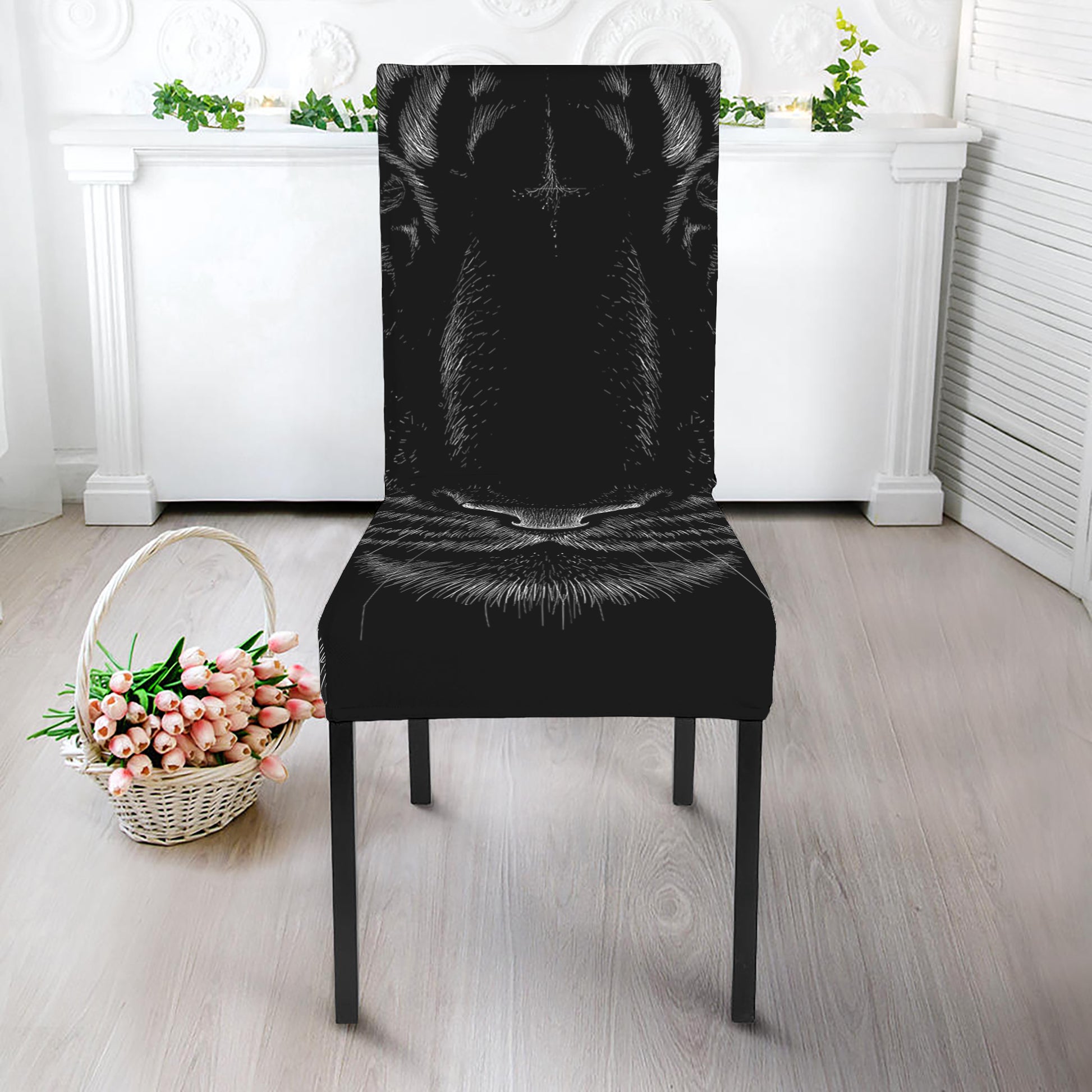 Black Tiger Portrait Print Dining Chair Slipcover