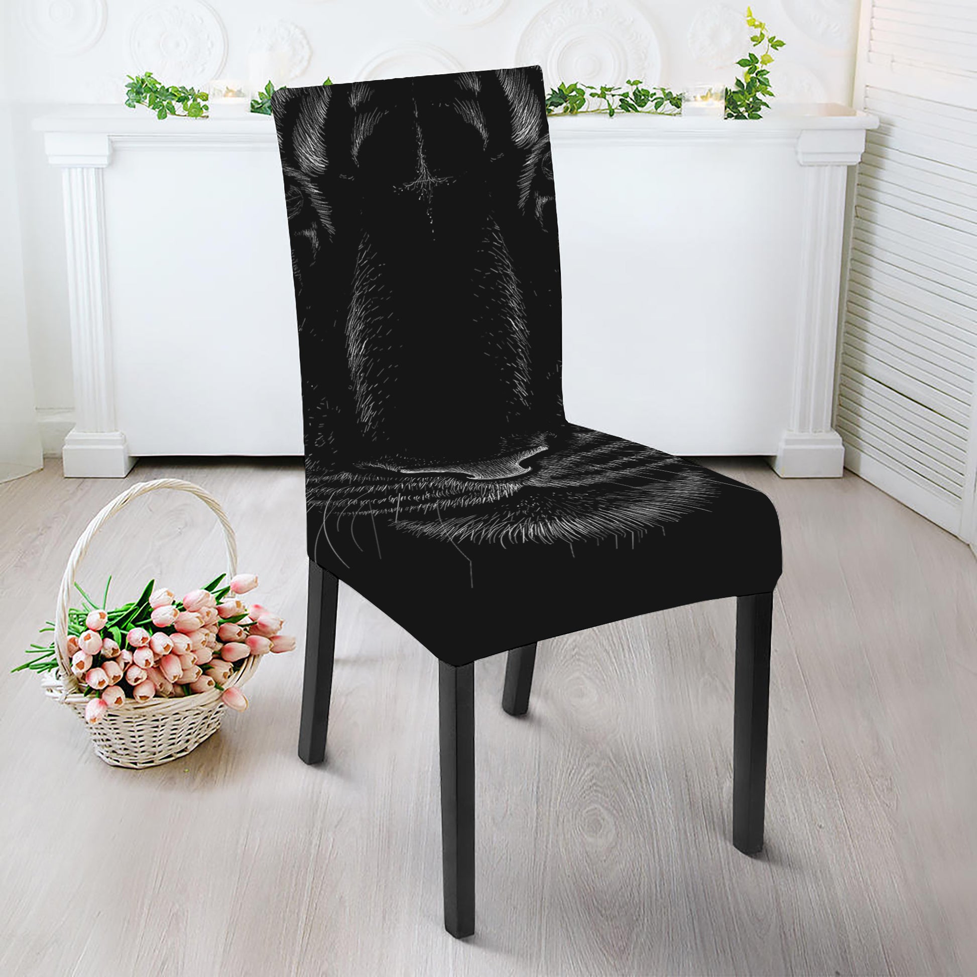 Black Tiger Portrait Print Dining Chair Slipcover