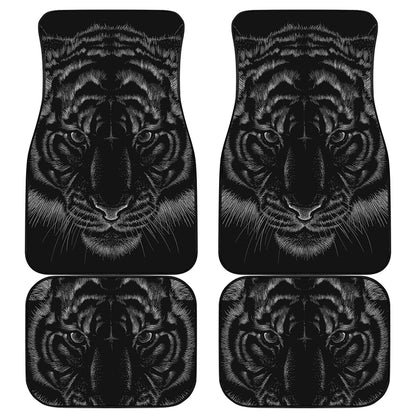 Black Tiger Portrait Print Front and Back Car Floor Mats