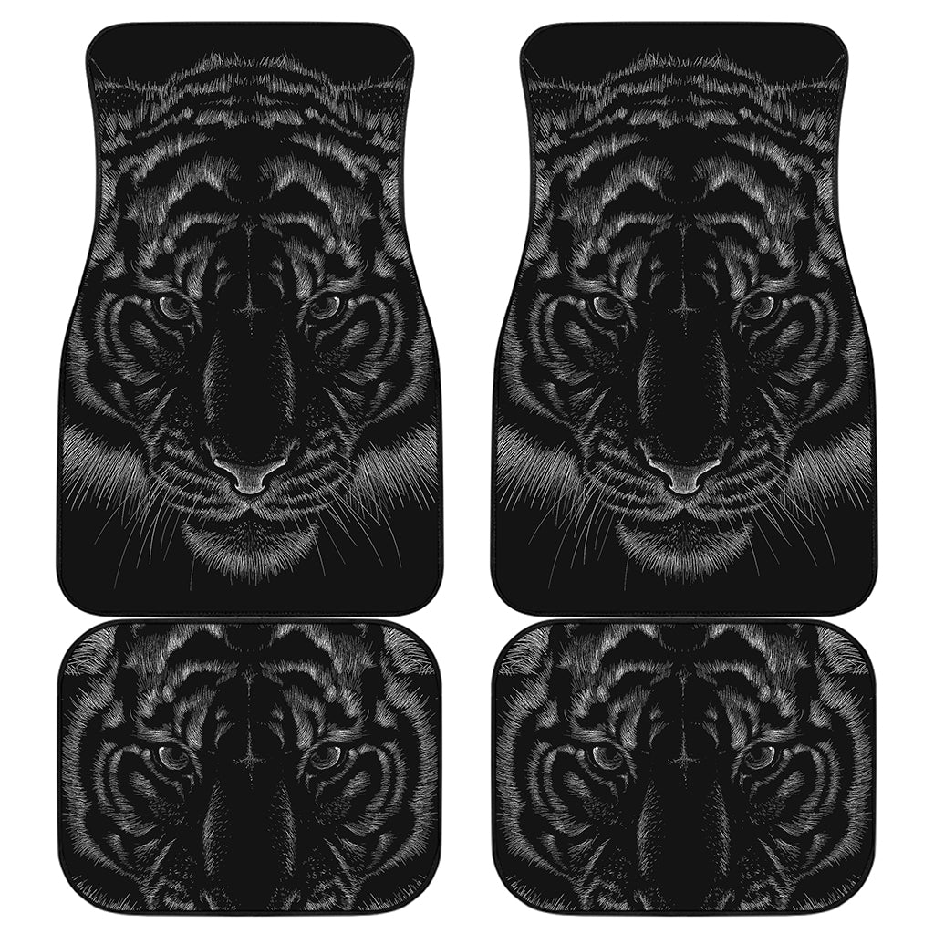 Black Tiger Portrait Print Front and Back Car Floor Mats
