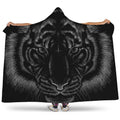 Black Tiger Portrait Print Hooded Blanket
