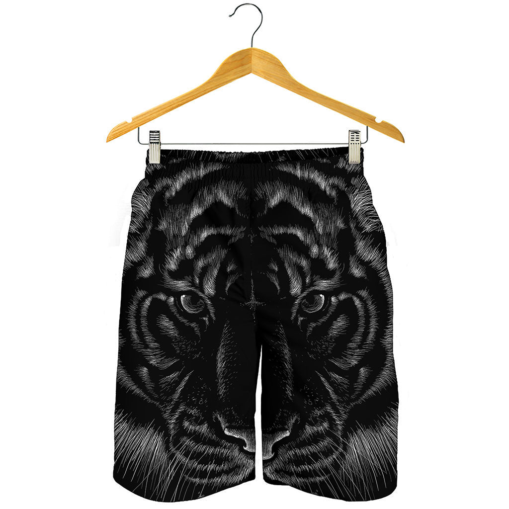 Black Tiger Portrait Print Men's Shorts
