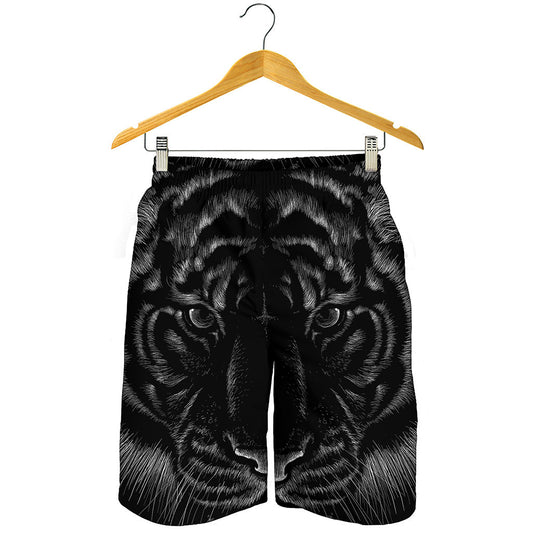 Black Tiger Portrait Print Men's Shorts