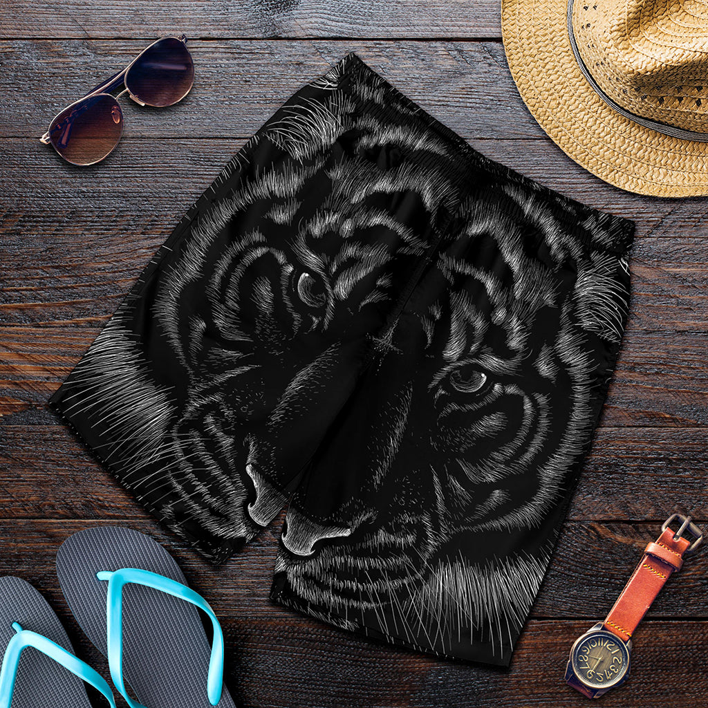 Black Tiger Portrait Print Men's Shorts