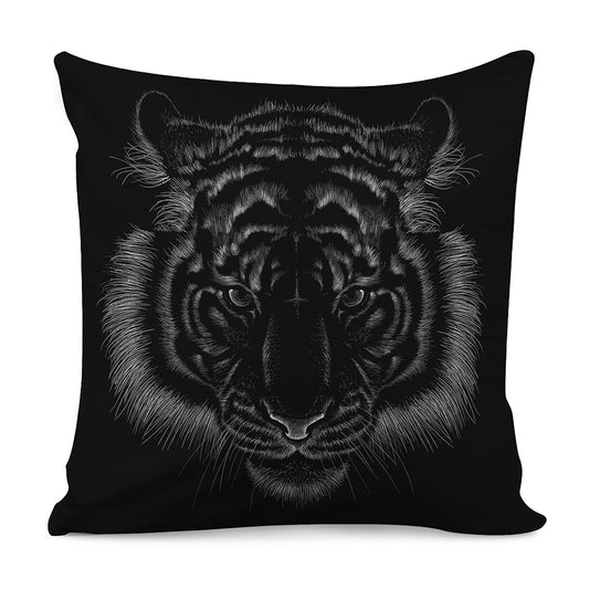 Black Tiger Portrait Print Pillow Cover