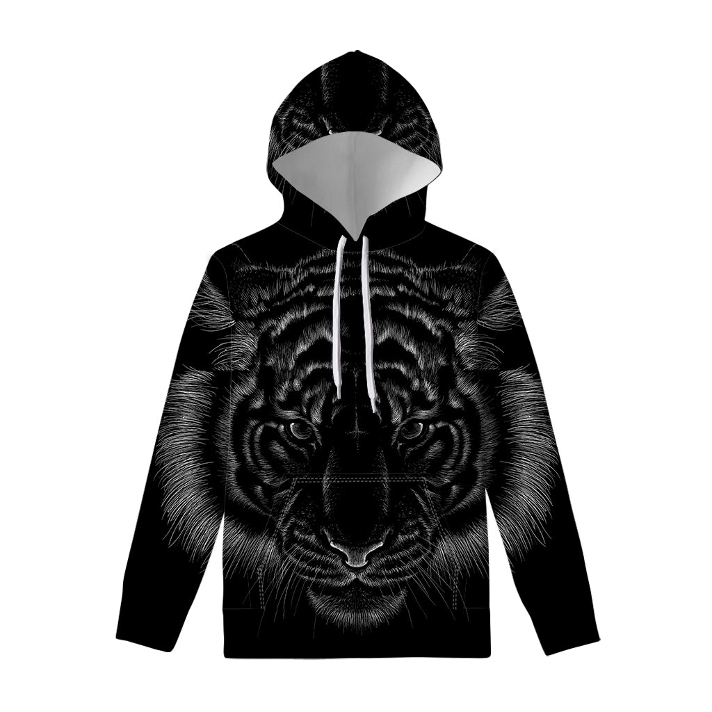 Black Tiger Portrait Print Pullover Hoodie